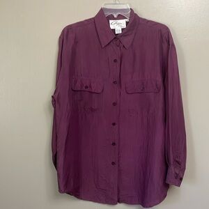 Chazzz 100% Silk Purple Button Down Shirt Medium  Luxury Lightwieght